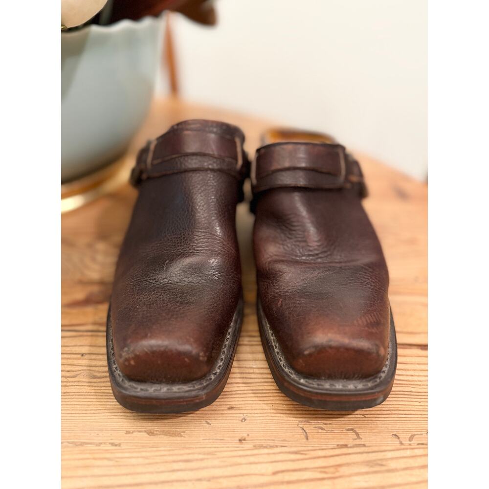 Frye USA Brown Leather Harness Mule Clogs Women's 9 9N Ring Strap Western Moto - Picture 3 of 11
